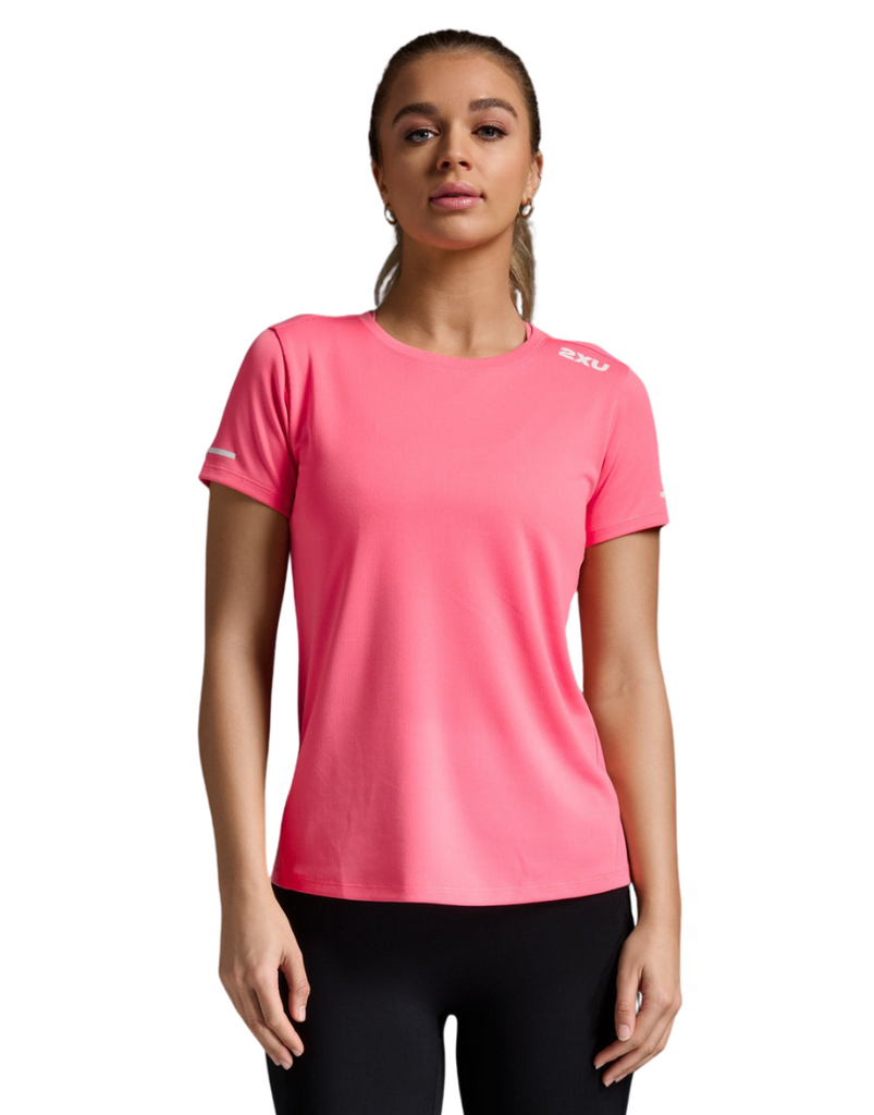 Women's 2XU Aero Running Tee :Pink Glow | White