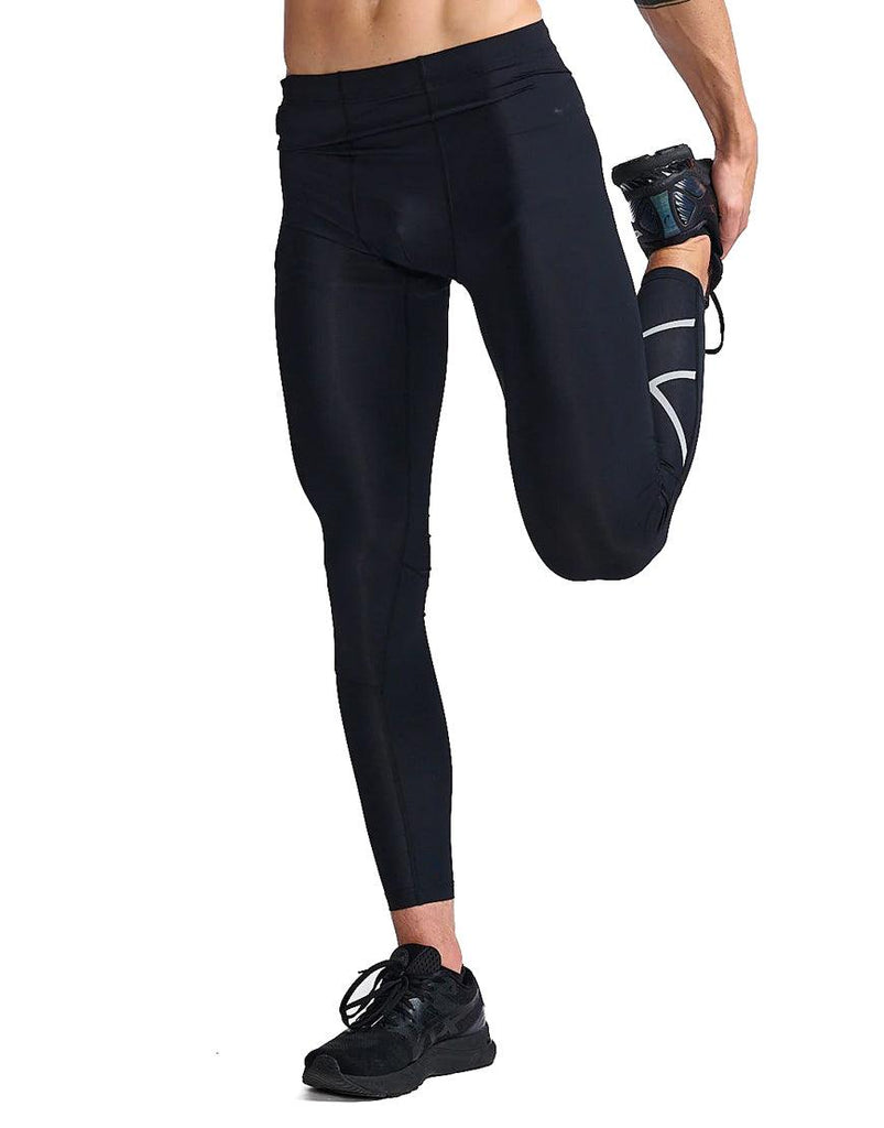 2XU MCS Light Speed Run Mens Compression Tights With Back Storage -  Black/Gold Reflective