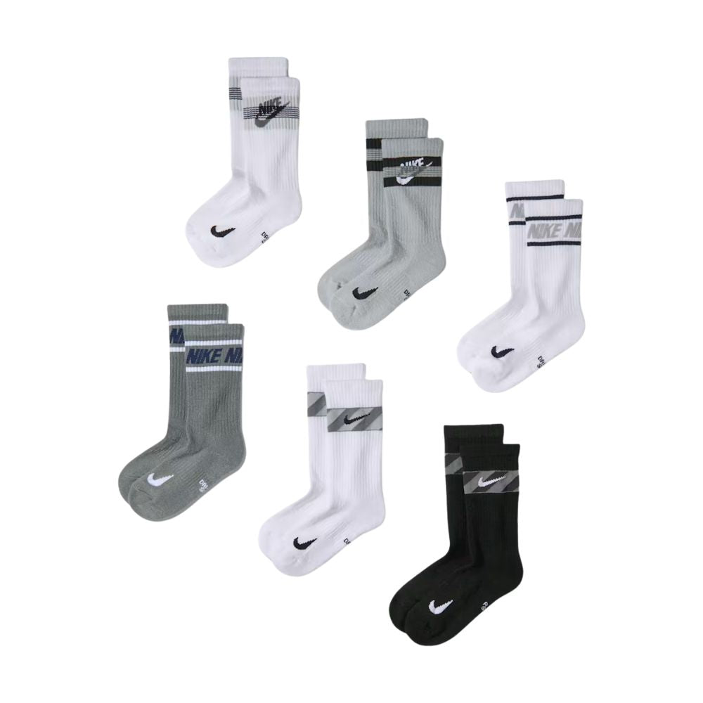 Kids' Cushioned Crew Socks (6 Pairs) :Multi-Colour