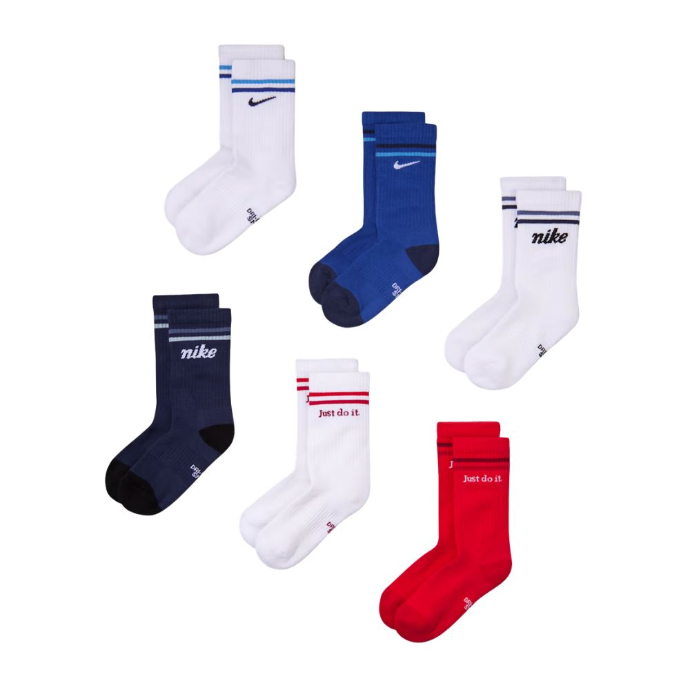 Everyday Older Kids' (Grade School) Cushioned Crew Socks (6 Pairs) :Multi-Colour