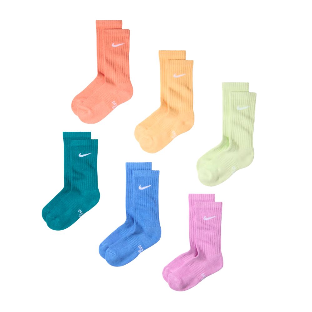 Performance Cushioned Crew Kids' Training Socks (6 Pair) :Multi-Colour