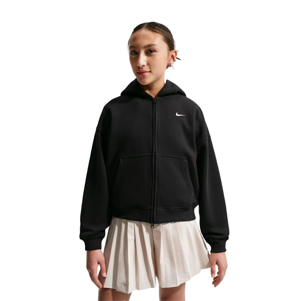 Sportswear Studio Fleece Older Kids' (Girls') Oversized Full-Zip Hoodie :Black | White