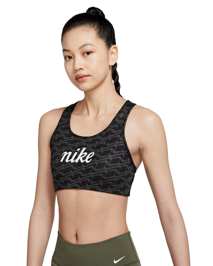 Nike Women Dri-Fit Swoosh Icon Clash Wrap Sports Bra (black / dk driftwood  / hazel rush / white)
