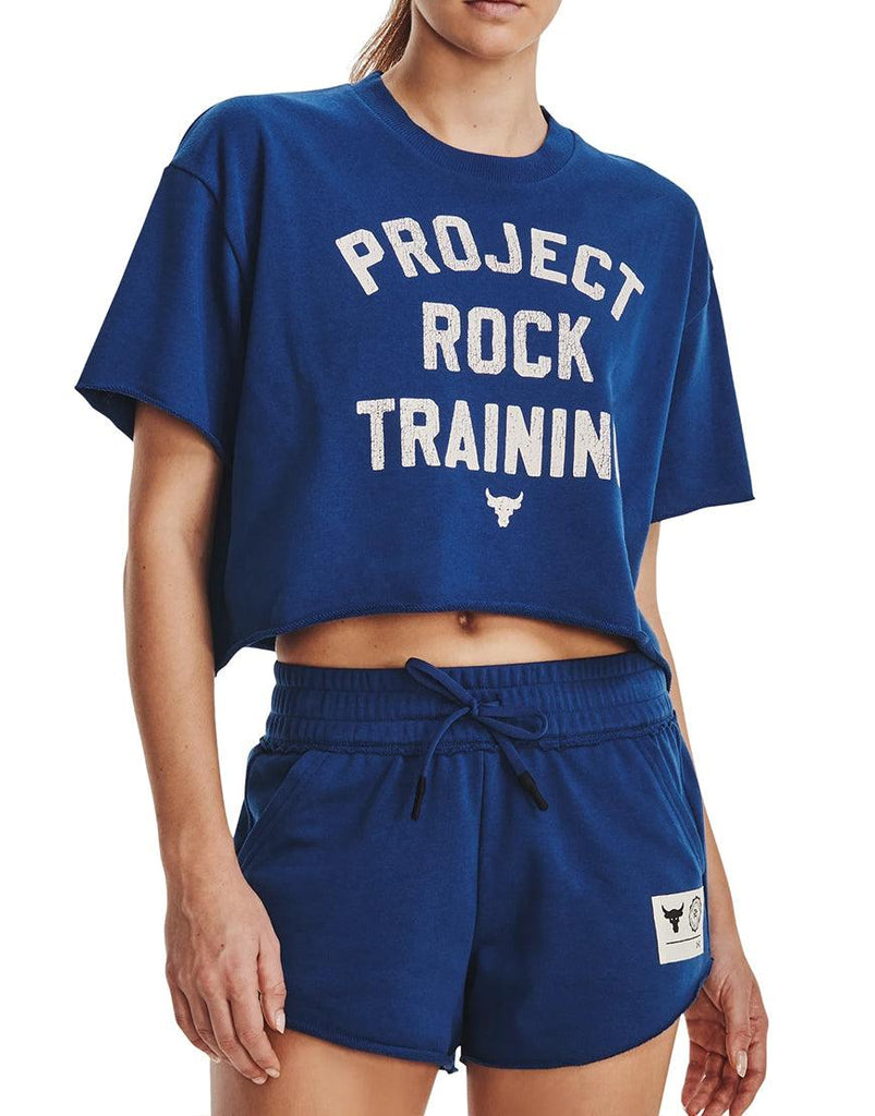 Under Armour Women's Project Rock Rival Terry Tee :Blue Mirage - iRUN Singapore